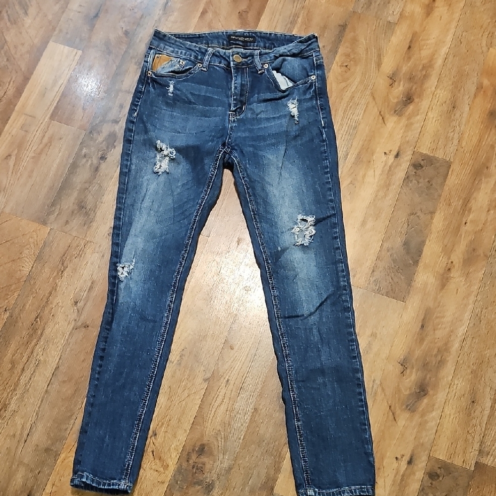 👖RUE 21 "Twenty One Black" Blue Skinny Jeans with Distressed Details - Picture 1 of 8